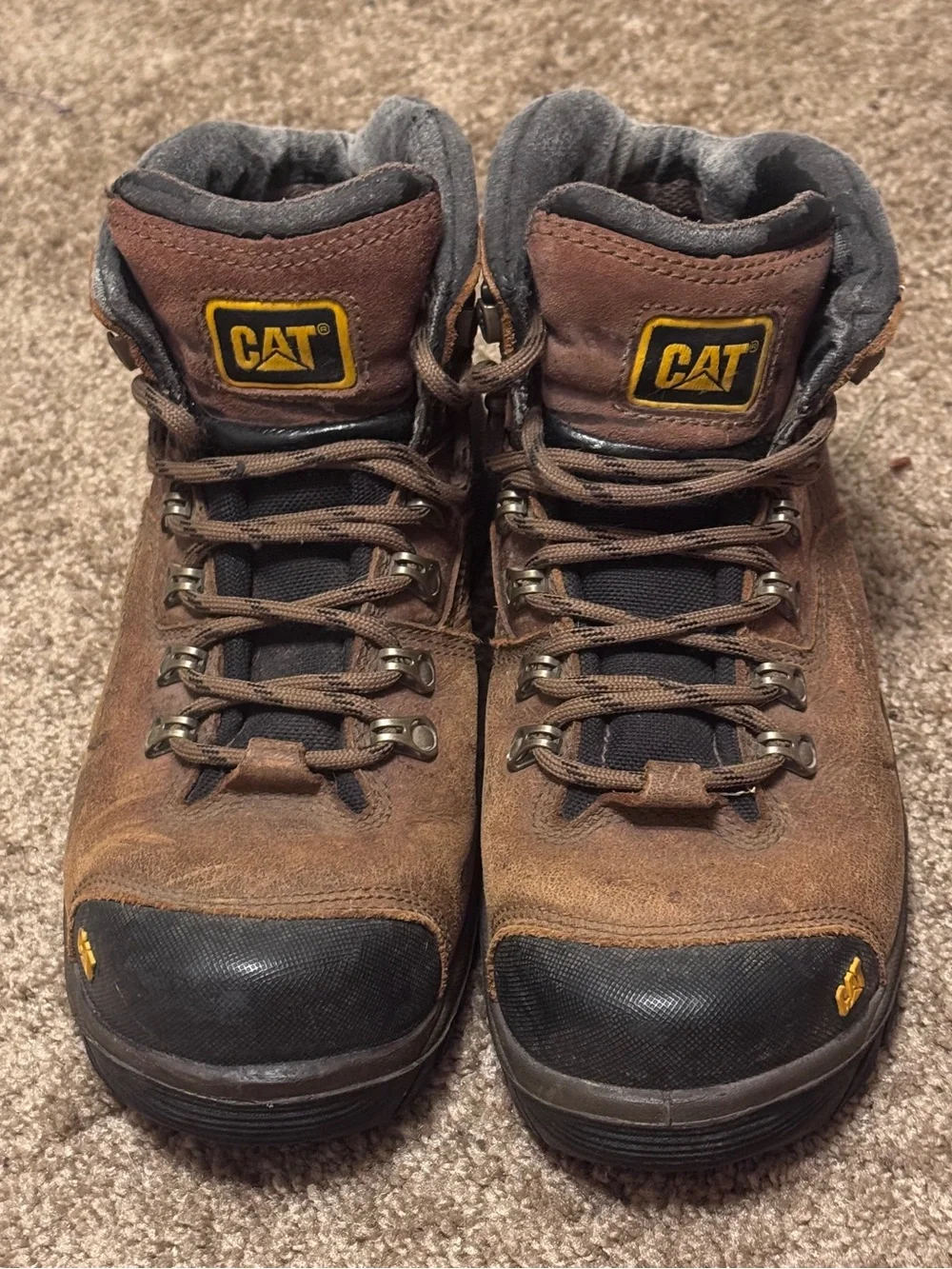 Caterpillar Steel Toe Work Boots Mens 7 Brown Leather Lace Up Workwear Logo
